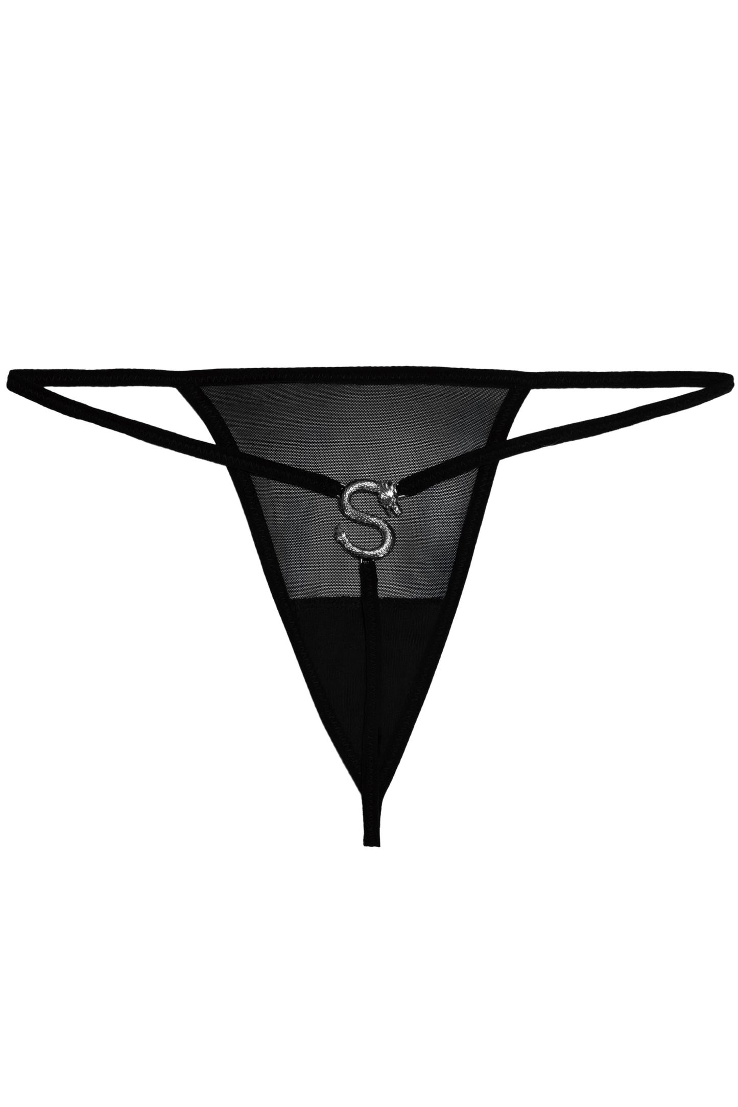 SILVER DRAGON BACK MESH THONG
