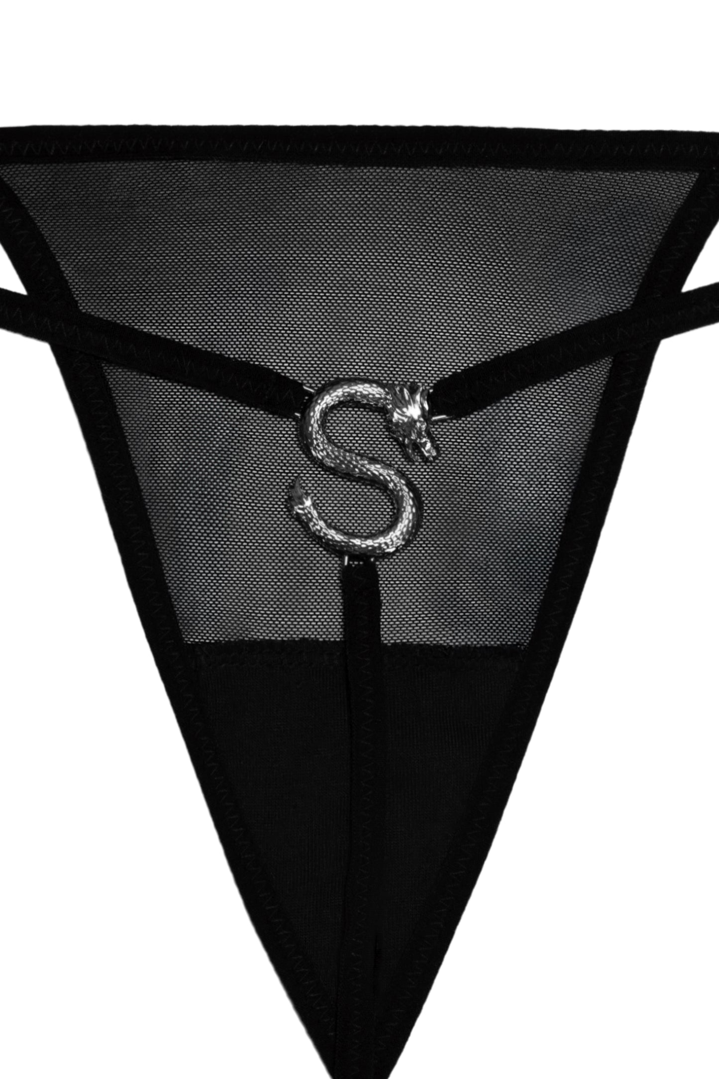 SILVER DRAGON BACK MESH THONG
